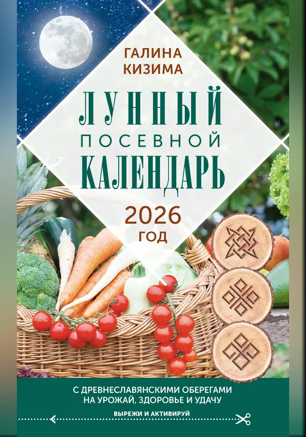 Лунный посевной календарь садовода и огородника на 2026 г. с древнеславянскими оберегами на урожай, здоровье и удачу. Обложка
